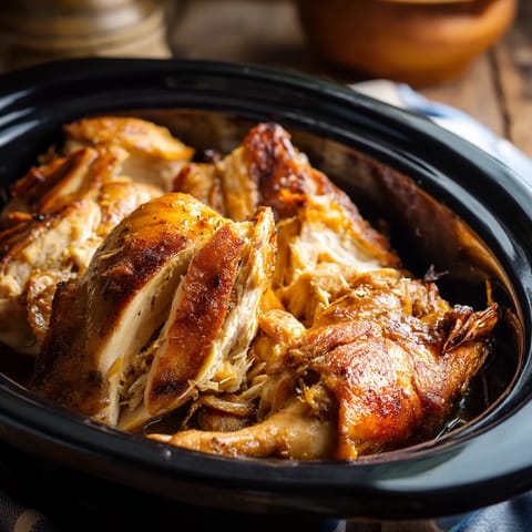 A bowl of chicken with a spoon in it.