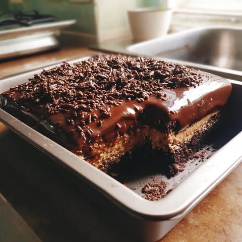 A piece of chocolate cake with chocolate chips.