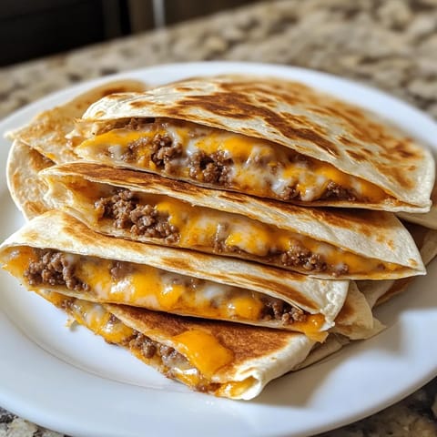 A stack of cheeseburger quesadillas.