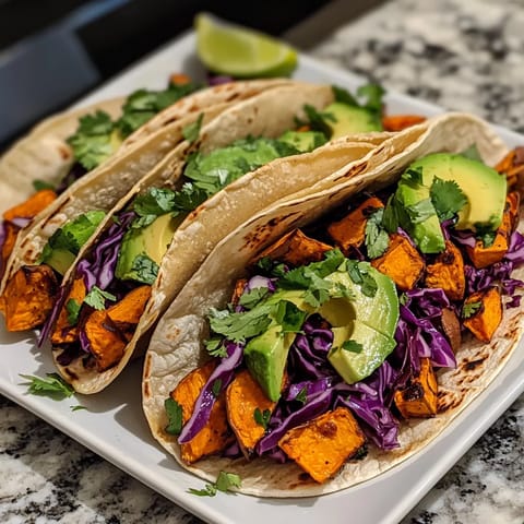 A plate of vegan sweet potato tacos.