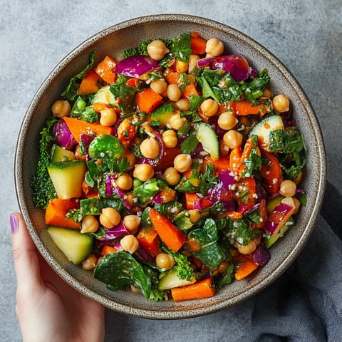 A bowl of spicy chickpea salad.