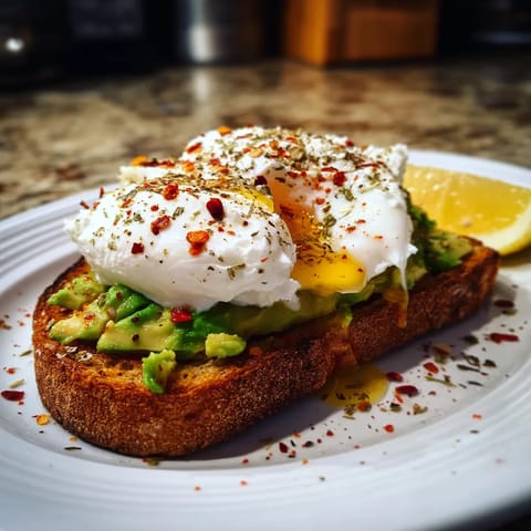 A slice of toast with an egg on top.