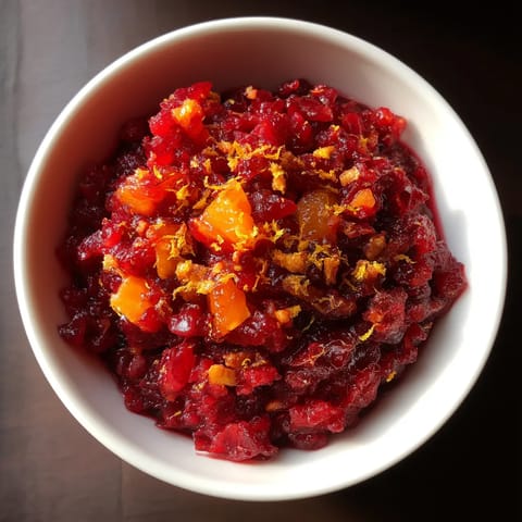 A bowl of cranberry orange relish.