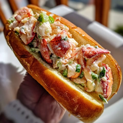 A lobster roll with a bun and lobster meat.