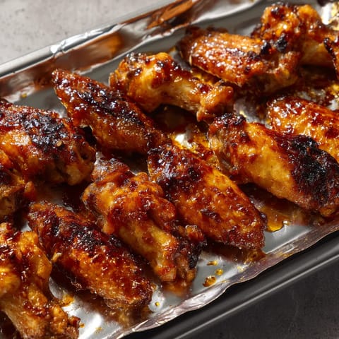 Sweet and spicy chicken wings in a tin.