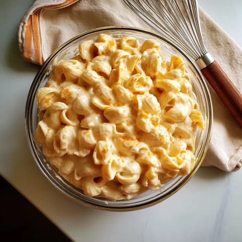 A bowl of creamy macaroni and cheese.