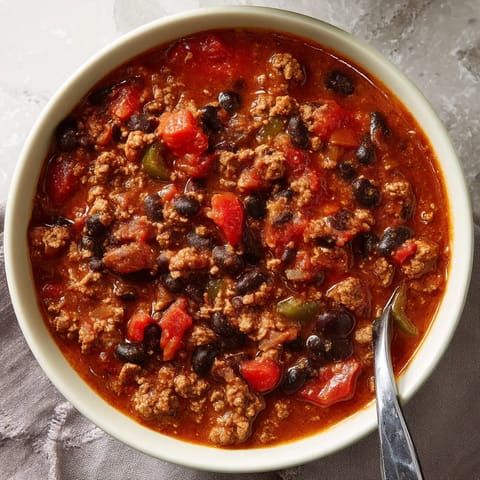 A bowl of beef and bean chili.