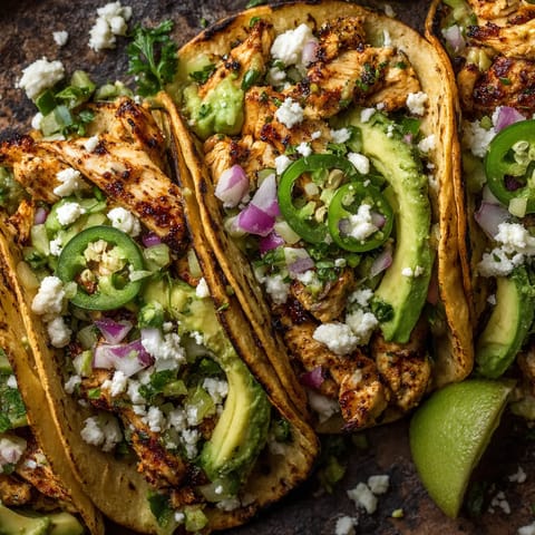 Crispy Poblano Chicken Tacos with Avocado-Jalapeno Salsa.
