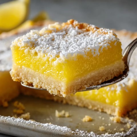 A fork is holding a piece of a gluten-free lemon bar.