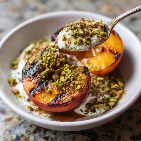 A bowl of grilled peaches with coconut whip.
