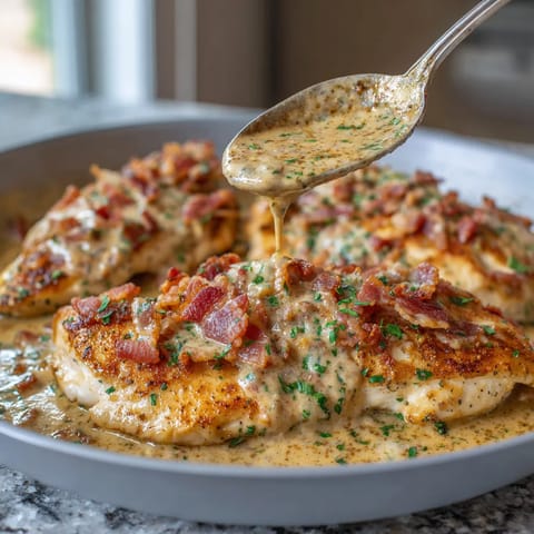 A plate of chicken with bacon and honey mustard.