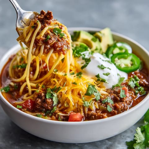 A bowl of spaghetti with meat and cheese.