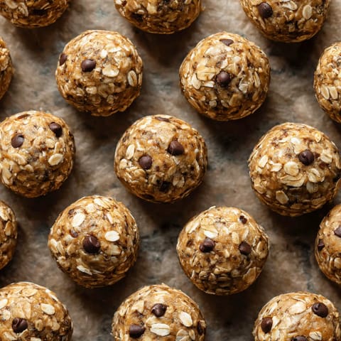 A close up of a peanut butter oat energy bites.