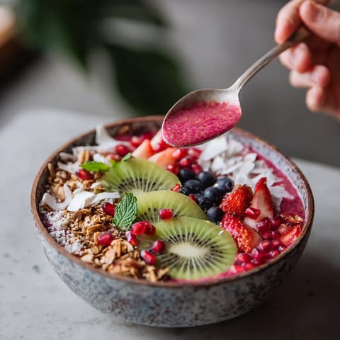A person is scooping a spoonful of fruit from a bowl.