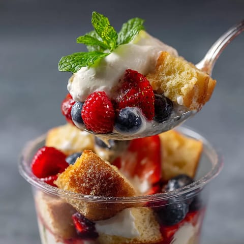 A bowl of berry trifle cups.