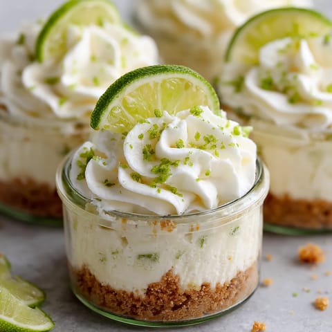 Mini key lime cheesecakes in glass cups.