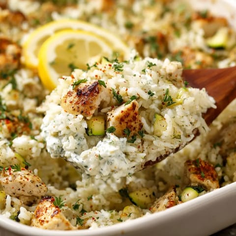 A bowl of rice with chicken and lemon.
