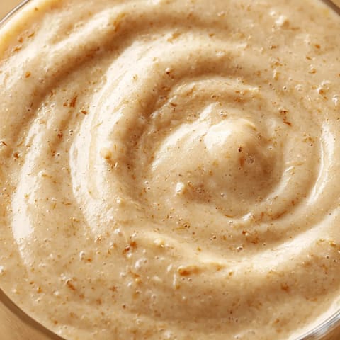 A glass of peanut butter banana smoothie.