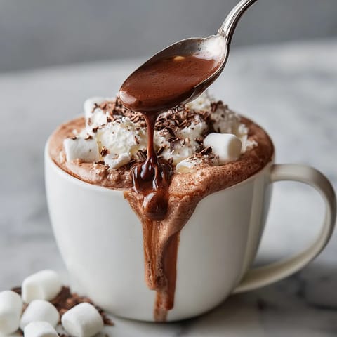 A cup of whipped hot chocolate with a spoon in it.
