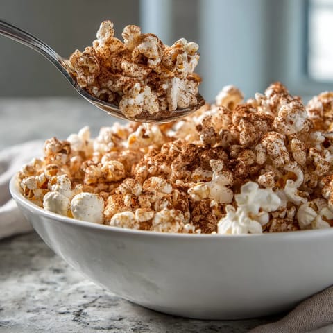 A bowl of popcorn with cinnamon and sugar.