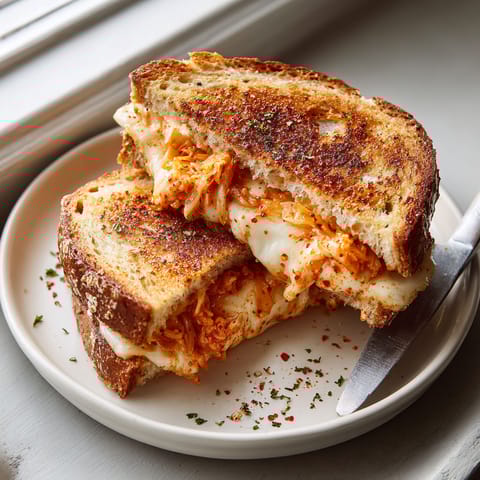 A sandwich with cheese and tomato sauce.