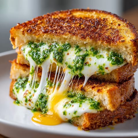 A grilled cheese sandwich with spinach and feta.