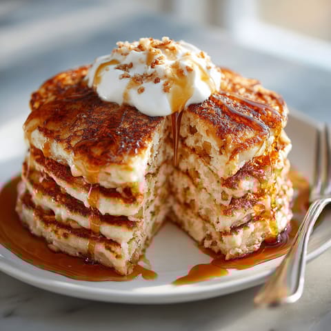 A stack of pancakes with syrup on top.