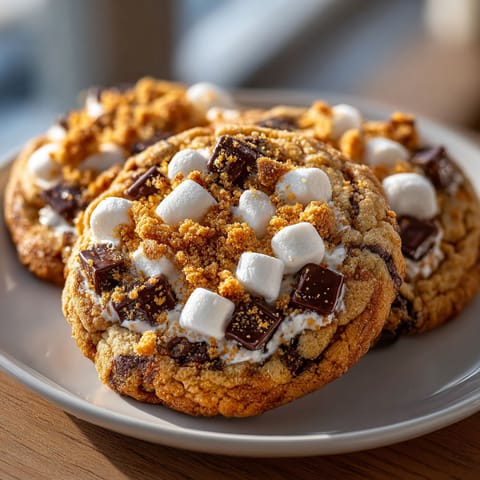 A plate of cookies with marshmallows on top.