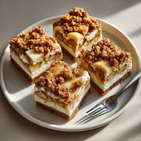 A plate of Apple Crisp Cheesecake Bars.