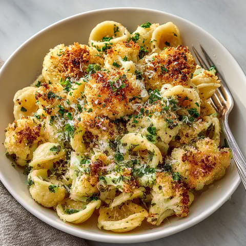 A bowl of pasta with cheese and herbs.