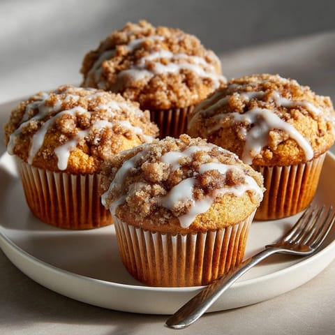 Freshly baked Pumpkin Coffee Cake Muffins with Spiced Crumble, their cinnamon-scented topping inviting for cozy fall mornings.
