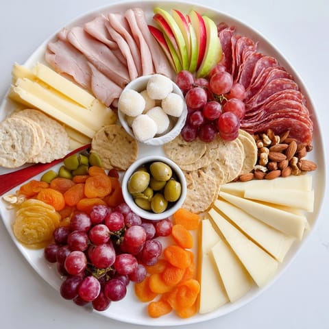 Close-up of a fusion Charcuterie Board with Mochi Donut Holes, dusted in powdered sugar.