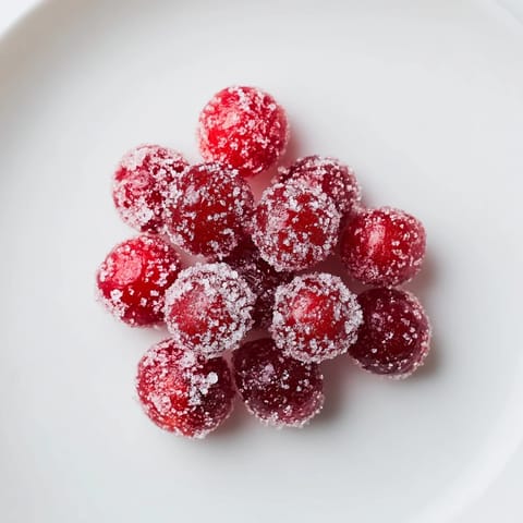 Shiny, sugared Vegan Candied Cranberry Garnish—ready to brighten your holiday cocktails and desserts.