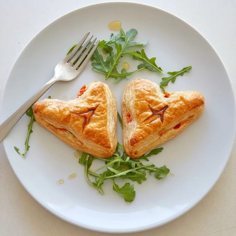 Beautifully baked Cœurs Entrelacés appetizers: flaky pastry with visible herb and pepper filling.