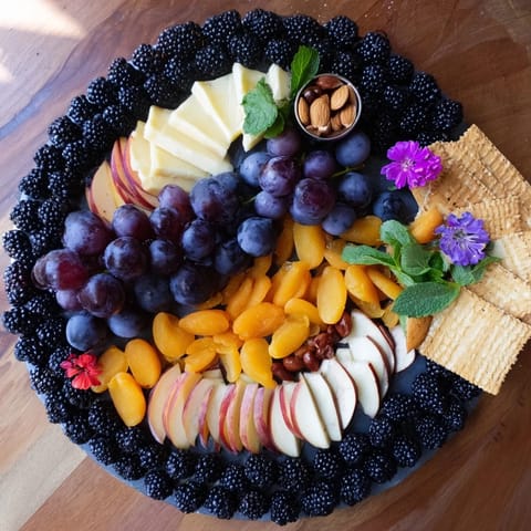 Elegant Yin-Yang Balance board contrasts light goat cheese and dark blue cheese, creating a balanced snack.