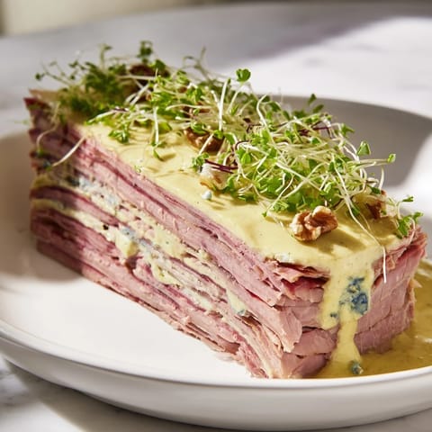 This homemade Grand Canyon Rim terrine features a colorful arrangement with a rich blue cheese center.
