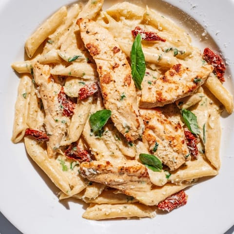 Creamy Sun-Dried Tomato Chicken Pasta: tender chicken with a rich, vibrant sauce and perfectly cooked penne.
