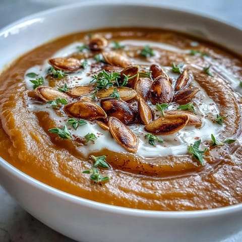 Comforting bowl of vibrant easy roasted butternut squash soup, ready to garnish.