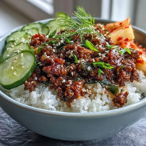 Savory Korean Beef Bowl, a quick weeknight meal with tender seasoned beef.