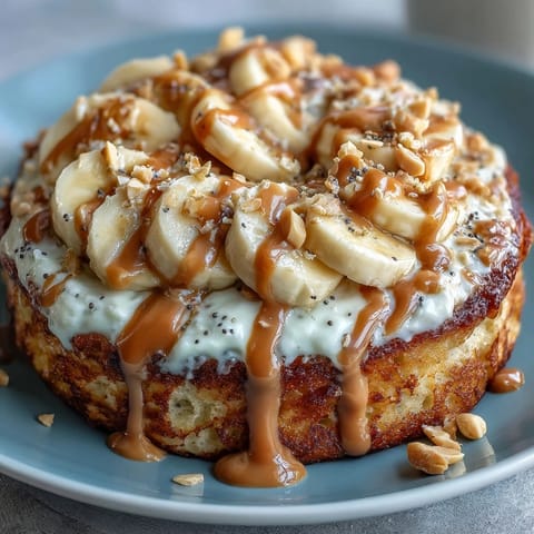 Creamy Greek yogurt frosting crowns this baked High-Protein Breakfast Pizza Bowl for an indulgent morning.