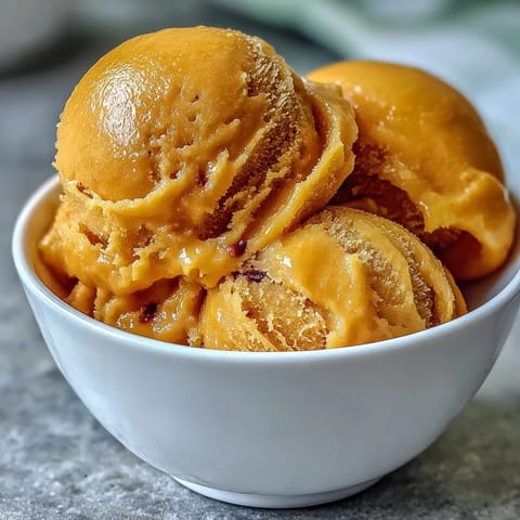 A bowl of homemade Mango Sorbet garnished with fresh mint and diced mango, offering a refreshing and vibrant summer dessert presentation.