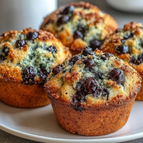 Golden Vegan Blueberry Lemon Protein Muffins cooling on a wire rack, ready for a healthy breakfast or snack.