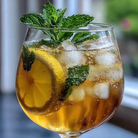 Refreshing Limoncello Spritz Mocktail with Sparkling Water in a chilled wine glass, garnished with lemon slices and fresh mint leaves.