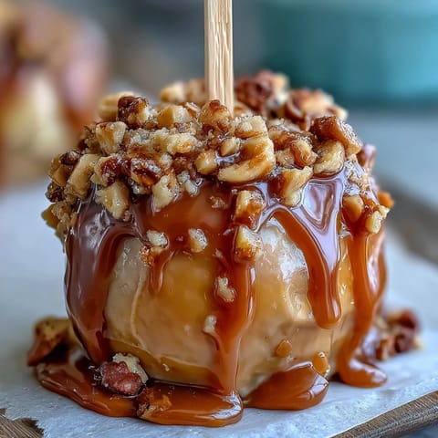 Caramel candy apple slices with crushed peanuts make a sweet, crunchy treat perfect for parties or snacking.
