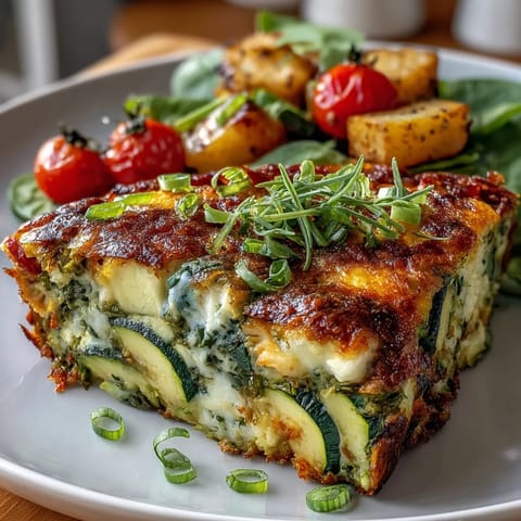 A golden spring veggie frittata with asparagus, goat cheese, and fresh herbs, ready for brunch or a light dinner.