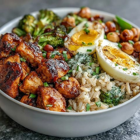 Colorful roasted vegetables top seasoned chicken in this budget high protein meal prep.