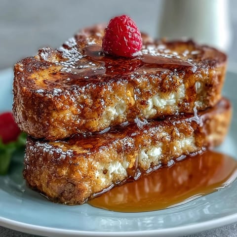 Crispy Protein French Toast Sticks stacked on a plate, topped with Greek yogurt and a drizzle of honey for a protein-packed breakfast.