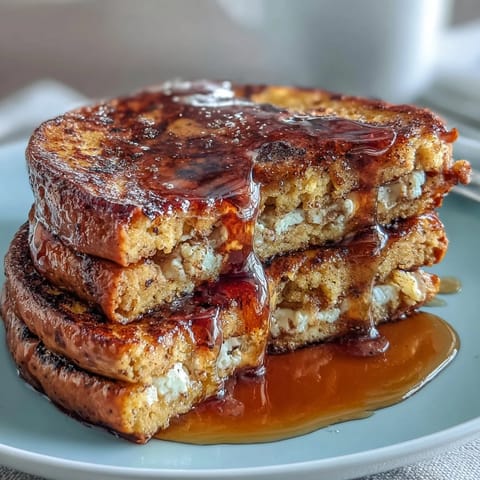 High protein French toast meal prep with fresh berries and Greek yogurt on a white plate.  