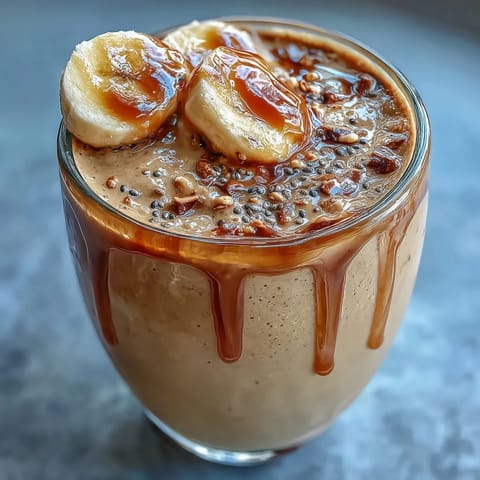 A creamy protein banana smoothie blended with almond milk and chia seeds for a satisfying breakfast.