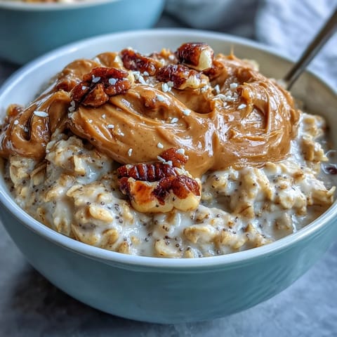 A creamy, protein-packed oatmeal bowl with swirls of peanut butter and fresh banana slices.